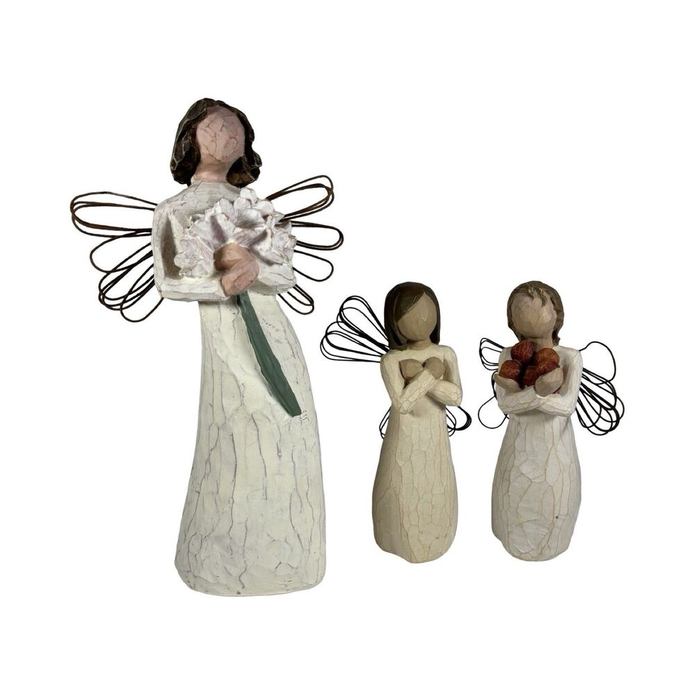 Lot of 3 Demdaco Willow Tree Figurines Angel Of Love Good Health Sign For Love
